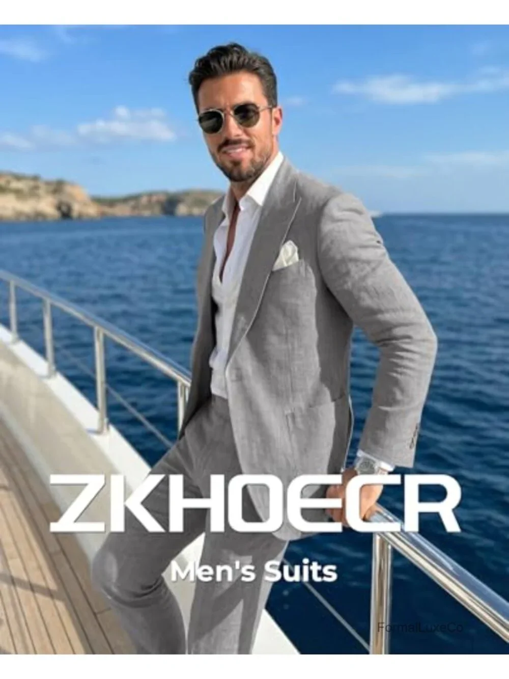 Mens Linen Suit 2 Piece Slim Fit Wedding Groom Prom Tuxedo Set Jacket Pants